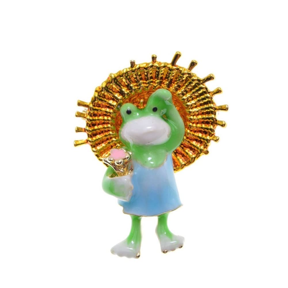 Brosche Niedliche Frosch-Broschen for Frauen, Bunte Emaille-Tier-Anstecknadel mit Hut, Frosch-Brosche, Kinderschmuck, Geschenk (Color : Blue, Size : 1.65 inch)
