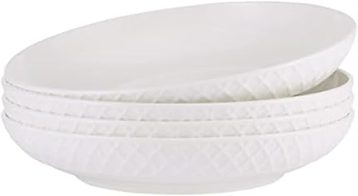 Mikasa Trellis Bone China 9-Inch Pasta Bowls Set of 4, Lightweight, Chip-Resistant White Porcelain, Dishwasher and Microwave Safe