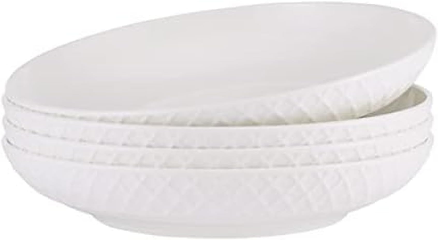 Mikasa Trellis Bone China 9-Inch Pasta Bowls Set of 4, Lightweight, Chip-Resistant White Porcelain, Dishwasher and Microwave Safe