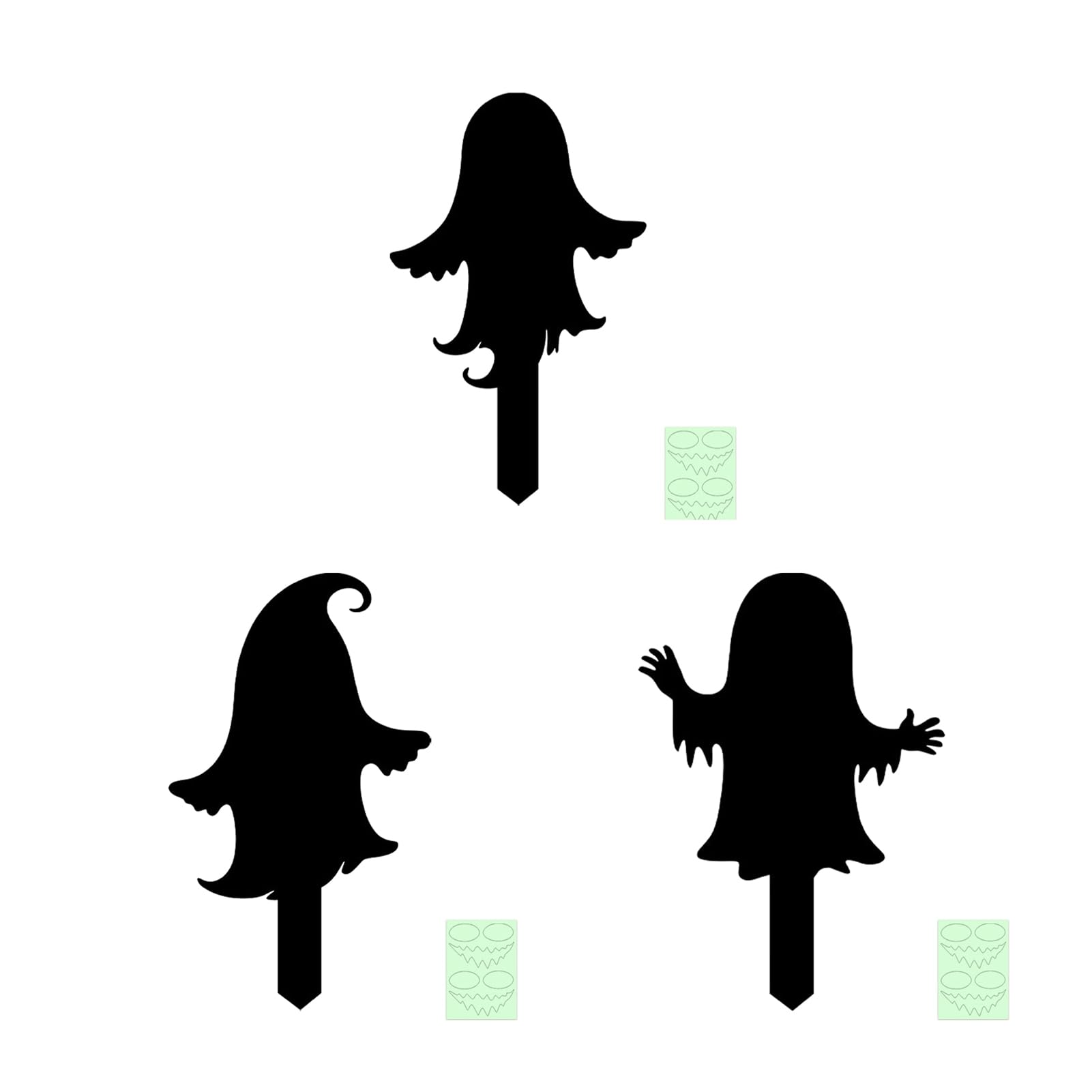 ZhzeYun Halloween Garden Stakes, Spooky Black Cat Ghost Silhouette Yard Sign with Glow-in-the-dark Eyes, Waterproof Acrylic Lawn Decoration for Outdoor Pathway, 3pcs D