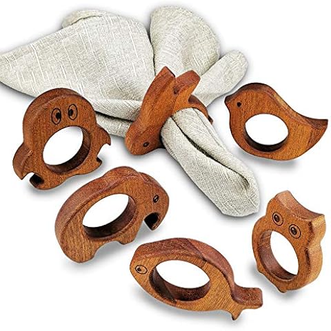 LUOLAO Handmade Wood Napkin Rings Set of 6, Cute Animal Shape Table Decor for Christmas, Thanksgiving and Other Holiday Parties Cover