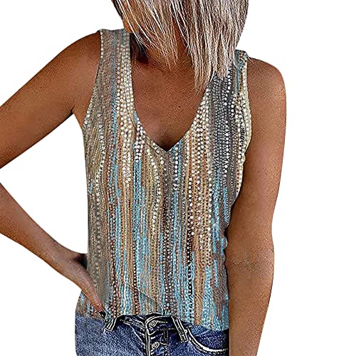 Tiaford Womens Summer Boho Ribbed Tank Tops Casual Sexy V Neck Sleeveless Bohemian Beach Blouse Shirts #TOP10