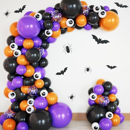 Katchon, Halloween Balloon Arch Kit - Pack of 143 | Halloween Party Decorations, Eye Balloons with Spider Web, Purple Orange and Black Balloons for Birthday Supplies, Party Decoration, Outdoor