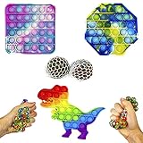 Pack 5 en 1 Pop It y Bolas Antiestrés Exprimibles para Niños y Adultos, Juguetes Sensoriales, Estimula la Fluidez Mental con su Juego (3 Pop It & 2 Bolas)