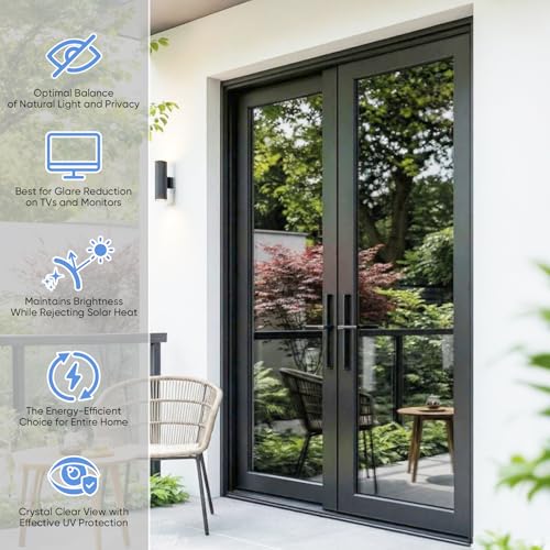 Image of SUNBABY One Way Privacy Film Heat & UV Blocking, Static Cling No Glue Renter Friendly Cover for Home Bedroom, Office & Sliding Glass Door, 35.4 x 157.5 Inch with 3 Tools, Silver