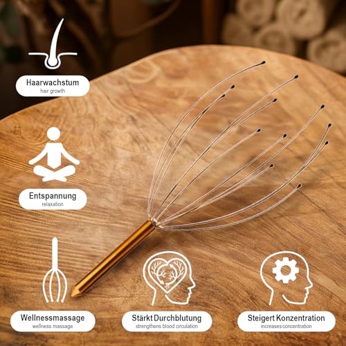 com-four® 2x Kopfmassage Spinne - Kopfmassagegerät 24 cm - Kopfkrauler, Massagespinne zur Entspannung - Akupressur für bessere Schlafqualität, Haarwachstum, Glücksgefühl (2 Stück - bronzefarben)