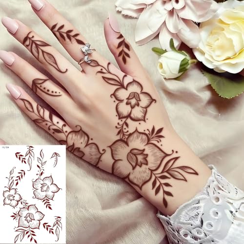 Image of Bilizar 16 Sheets Chic Flower Leaf Temporary Tattoos For Women Finger Hand Tattoo Sticker Body Art Decals, Realistic Floral Vine Leaves Fake Tattoos Waterproof Butterfly Plum Temp Tatoos Long Lasting