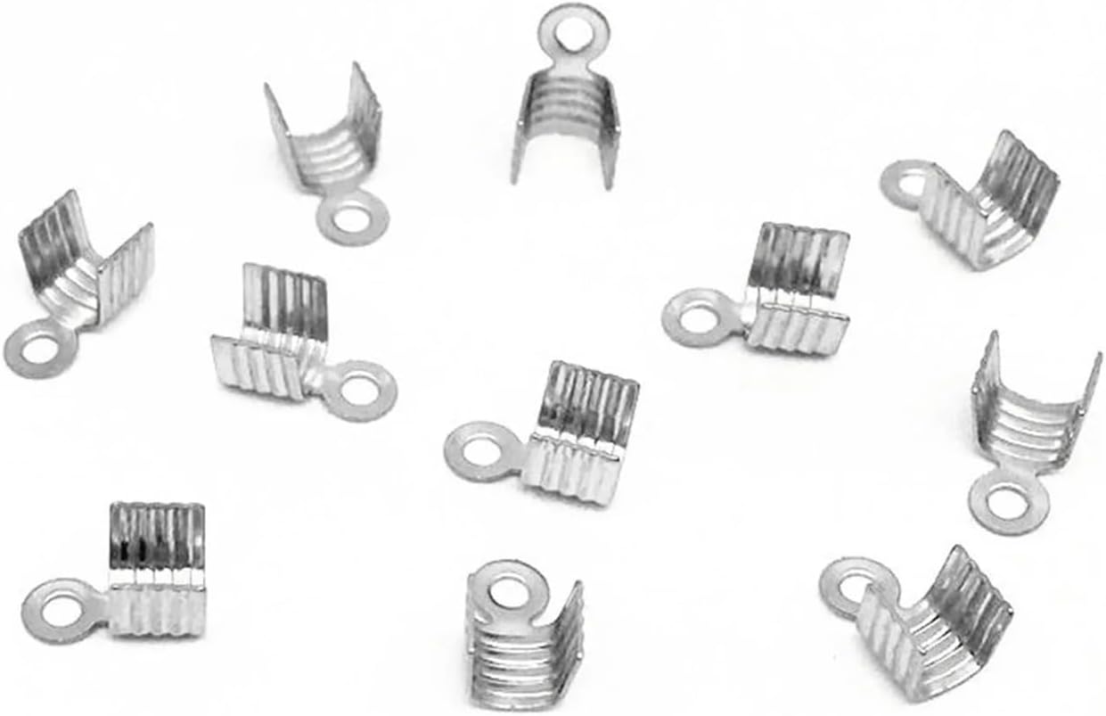 Cord End Caps Cord End Caps 100Pcs 304 Stainless Steel Crimp Metal Charms 7x4.5mm(Silver)