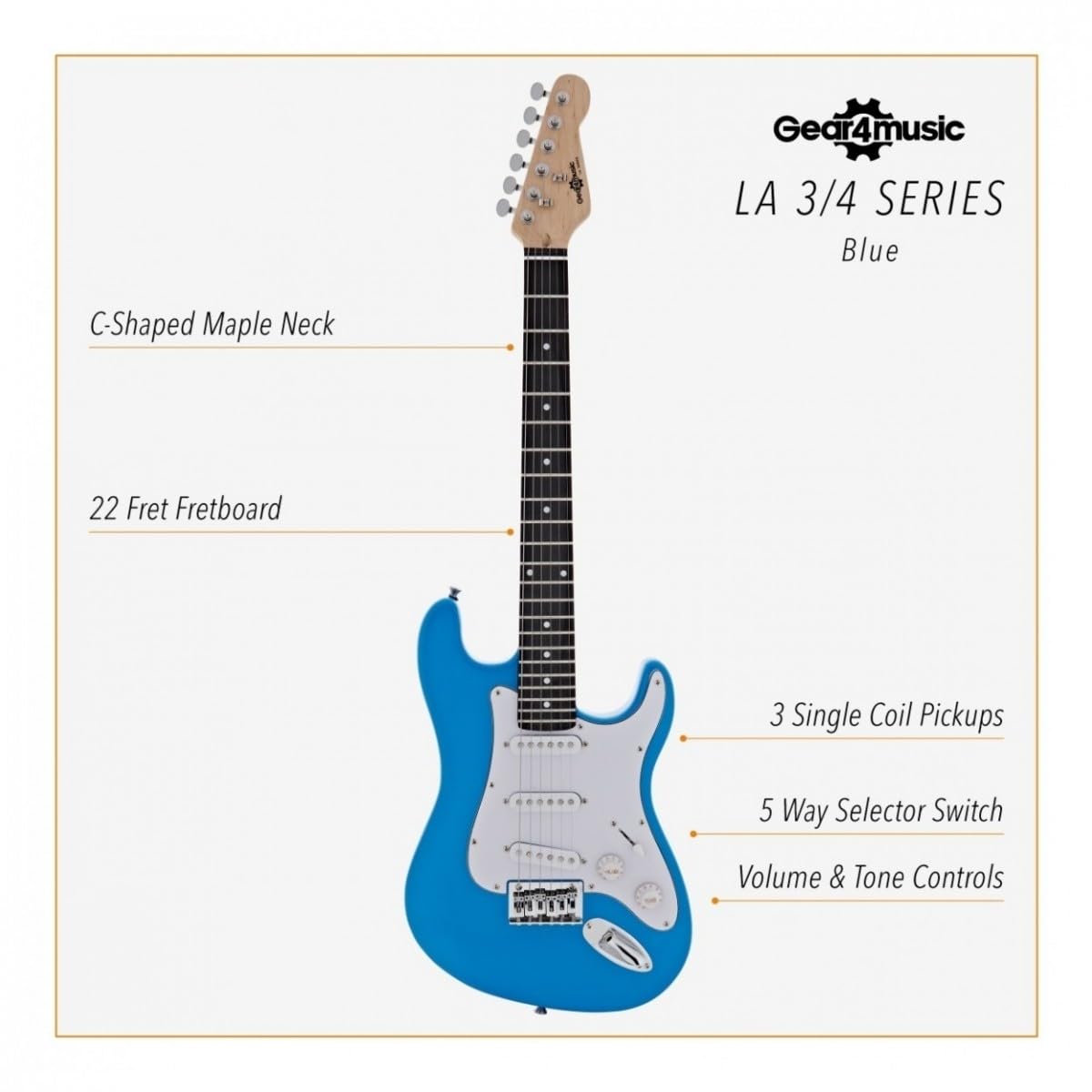 Chitarra elettrica 3/4 LA di Gear4music Blue con amplificatore 10W e borsa morbida