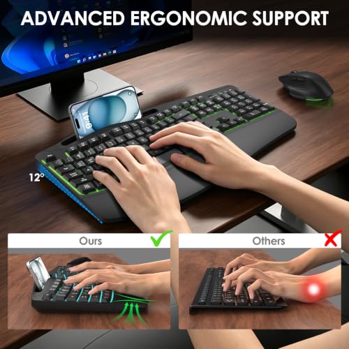Wireless Ergonomic Keyboard and Mouse Combo, 7-Color Backlit Wave Keys - image 2