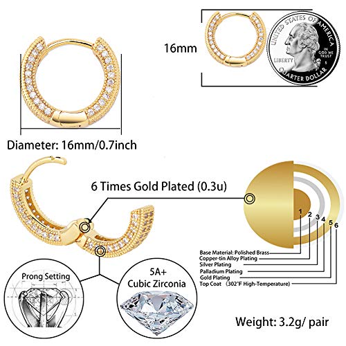 Topgrillz 14K Gold Plated Iced Out Hypoallergenic Cubic Zirconia Huggie Cartilage Cuff Hoop Earrings For Women (Gold) #TOP1