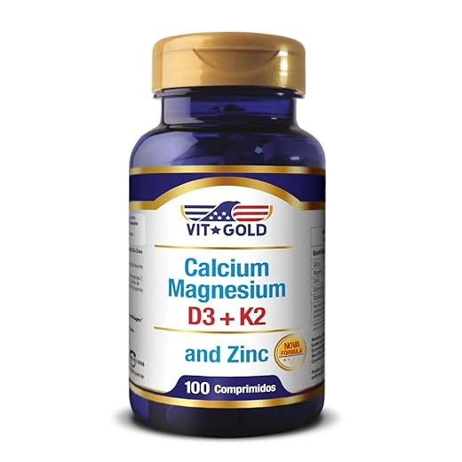 Cálcio Magnésio Zinco com Vitamina D3 e K2 Vitgold 100 comp.