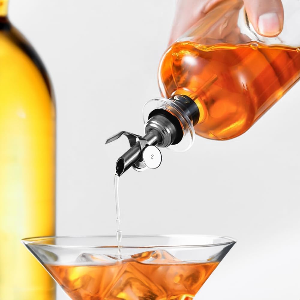 Molimoli Pack of 4 Premium Liquor Pour Spout Made of Stainless Steel with Automatic Anti-Oxidation Mechanism, Bottle Pourers for Alcohol and Wine, Olive Oil Dispenser Spout, Oil Bottle Spout, Black image 5