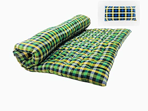 Image of ATOOTFUSION Foldable Movable Rollable Soft Cotton Quilt Mat Multicolor | Cotton Quilt Mattress Gadda for Good Sleep (Cotton Quilt Mattress 72 x 72 Inch+Microfiber Pillow)