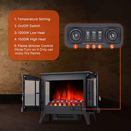 Image of Antarctic Star 3D Infrared Electric Fireplace Stove, Freestanding Fireplace Heater Adjustable Brightness,Portable,Thermostat,Overheating Protection,ETL Certified,1000W /1500W(23) Inch