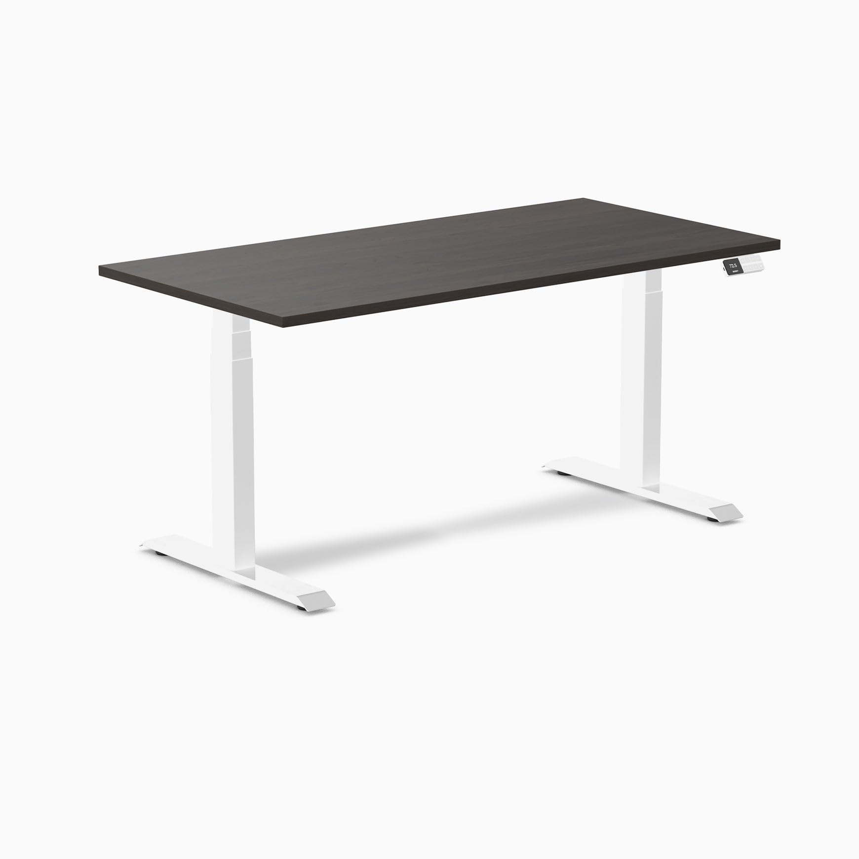 Desky Dual Laminate Sit Stand Desk Burnished Wood 59.1" White