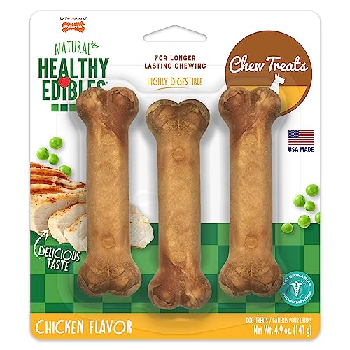 Nylabone Healthy Edibles Natural Dog Chews Long Lasting Chicken Flavor Treats for Dogs, Small/Regular (3 Count)