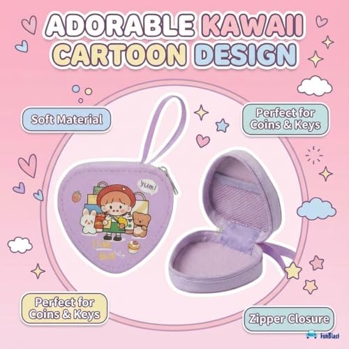 Image of FunBlast Triangle Coin Pouch for Kids - Cute Cartoon Design Mini Purse, Multipurpose Coins Pouch, Small Zipper Wallet for Kids & Girls, Kawaii Coin Bag (Random-Purple)