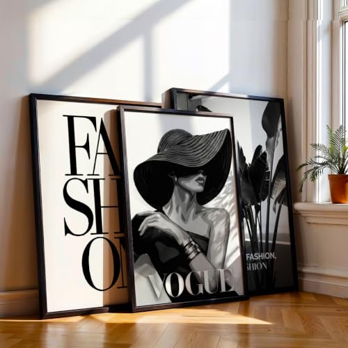 Image of NoWorries Modern Fashion Wall Art Frame Paintings 300 GSM Premium Prints | Vogue Lady Art, Botanical Print & Typography Frames | Stylish Home Decor for Living Room, Office & Bedroom | Synthetic Wooden Finish Wall Art Frames (Set of-3) (BLACK, ART-13, 25X37INCHES)