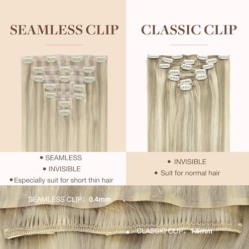 Image of GOO GOO Clip in Hair Extensions Real Human Hair, Remy Human Hair Extensions Clip ins for Women, Natural Human Hair, 14inch 110g 7Pcs, 17A /60A Ash Blonde Highlighted Platinum Blonde