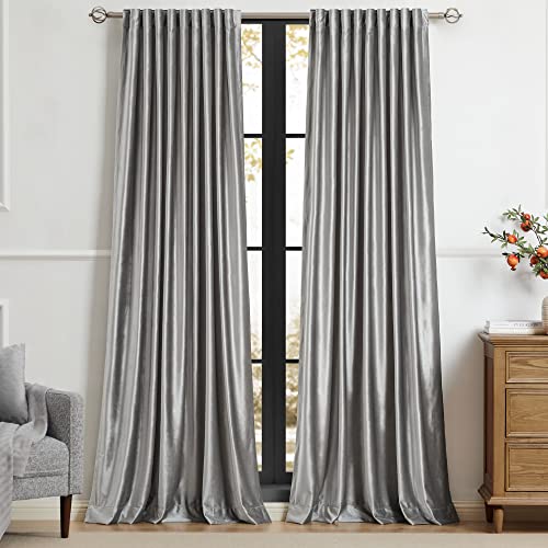 Image of PRIMROSE Light Grey Curtains 63 inch for Living Room,2 Panels Drapes Blackout Rod Pocket Back Tab Window Treatment Room Darkening Thick Decorative Curtains for Bedroom