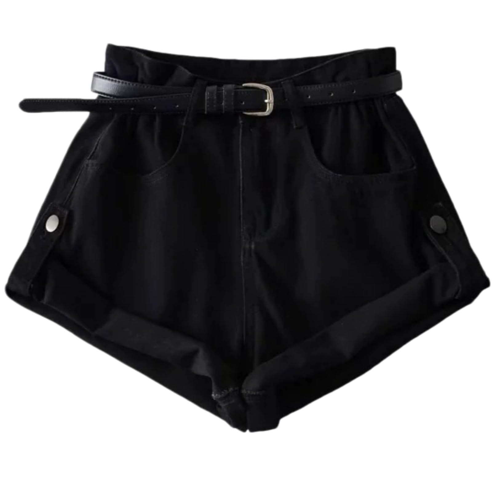 WANGSHUO Shorts di Jeans Donna Pantaloncini in Denim A Gamba Larga Vita Alta con Bottoni E Tasche Casual Summer Bottoms-Army Green-l
