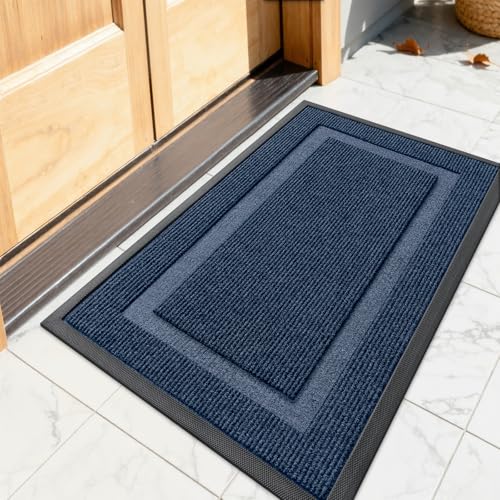 Image of OLANLY Front Door Mat Indoor Outdoor Entrance, Waterproof All-Season, All-Weather Doormat, Sturdy Natural Rubber, Fade Resistant, Low Profile, Easy Clean Patio Porch Entryway Mat, 23.5x15.5, Blue