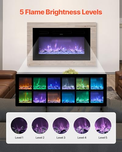 Image of VEVOR 50 inch Electric Fireplace Heater, Wall Mounted Recessed Insert, 1500W, Remote Control, Timer, Adjustable Flame, Touch Screen, Overheat Protection for Living Room Bedroom