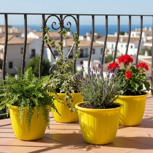 Image of Go Hooked Sunshine Flower Pot /Planters for Home Decor, Plastic Pots for Gardening /Home, Flower Pots Indoor-Outdoor & Planter for Plants (Yellow) (Pack of 4)