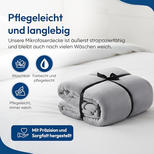 Feluna® Kuscheldecke XXL Mikrofaser-Decke Tagesdecke Wohndecke mit Kaschmir-Touch 220 x 200 cm - Grau