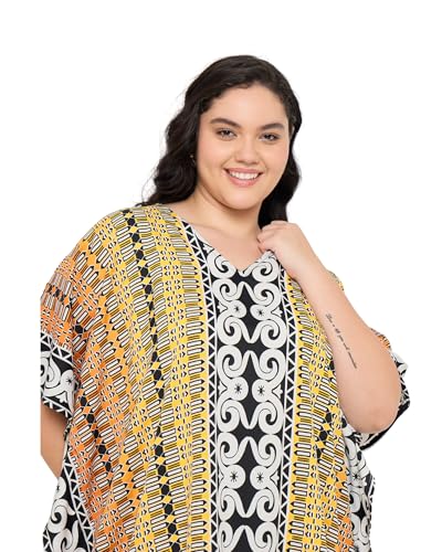 Image of Gypsie Blu Women Plus Size Kaftan Dress Beach Cover Up Maxi Dresses for Women, V-Neck Kimono Sleeve 1X-3X