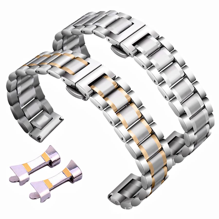 BrightBulb Correa de Acero Inoxidable 5 Cuentas Pulsera de Metal de Repuesto Inteligentes Relojes Accesorios-Plata Oro Rosa 15mm