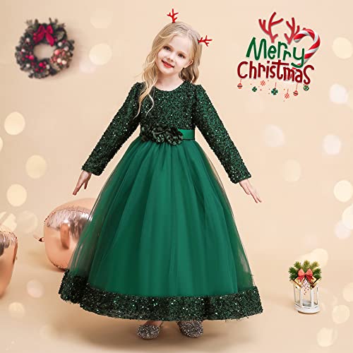Flower Girls Long Sleeve Sequin Wedding Evening Party Formal Ball Gown Princess Puffy Tulle Dresses3