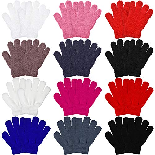 12 Pairs Kids Gloves Stretch Full Finger Mittens Winter Warm Knitted Unisex Kid Gloves for Boys and Girls Christmas Giving