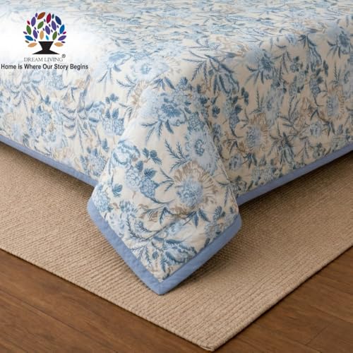 Image of Dream Living Luxury ULTRASONIC AC Comforter - Quilted Microfiber | 120 GSM | All‑Season for Bedroom, Travel (220x220 cm) White & Blue