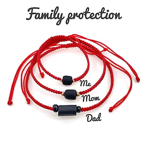 Red String Bracelet for the Family Against Evil Eye Genuine Jet Stone Azabache Para el Mal de Ojo2