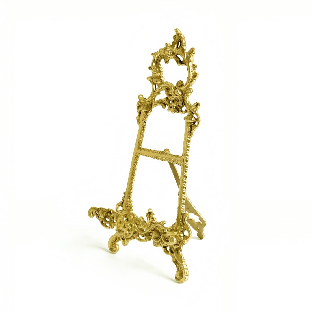 Fenzo Vintage Solid Brass 6" Picture Display Stand Easel Plate Holder/Vintage Ornate Book Easel/Decorative Plates, Wedding Signs, Menu Stand, Home Decor Pictures Stand