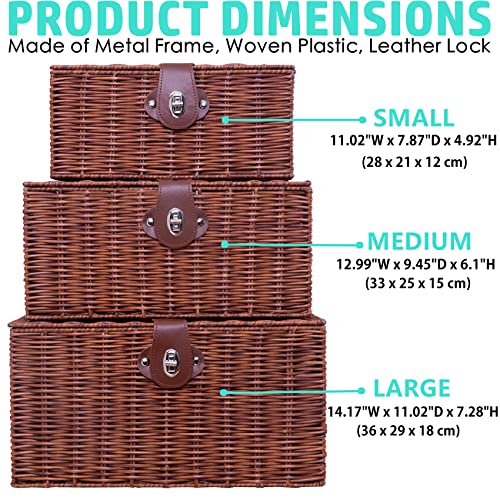 Homepeaz Set Of 3 Woven Wicker Storage Basket Box With Lid & Lock, Built-In Carry Handles, Multifunctional Storage Organiser For Nursery, Baby, Clothes, Toys, Books, Large/Medium/Small Size (Natural) #TOP5