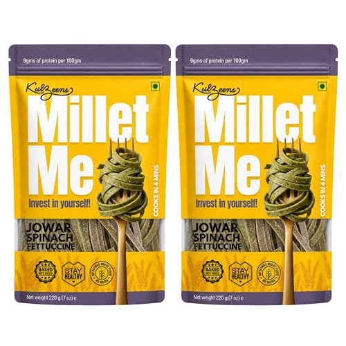 Image of Millet Me by Kuizeens Spinach Jowar Fettuccine Pasta - 120g Each, Pack Of 2 | Gluten-free Sorghum Pasta | Natural Spinach, High Fiber & Iron | Vegan & Maida-free