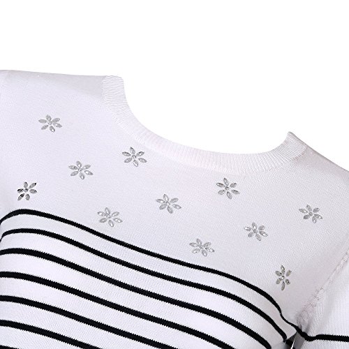 Richie House Girls' Striped Cotton Pullover Sweater with Hot Drillings RH25853