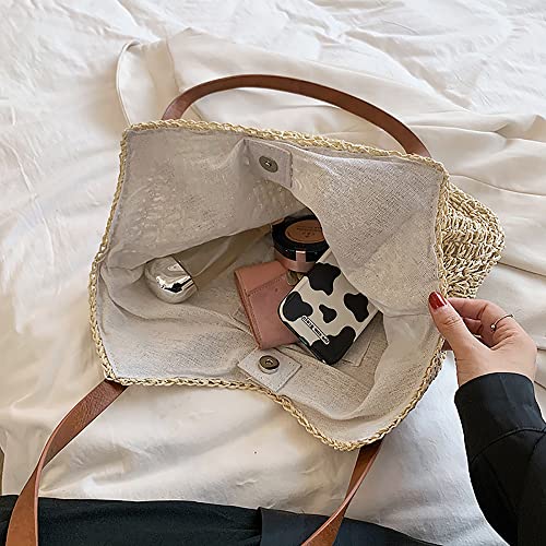 Image of Hand-woven Soft Large Straw Shoulder Bag Retro Boho Tote Bags Summer Beach Bag Rattan Handbag