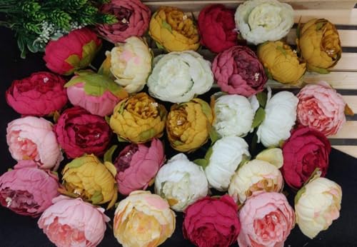 Image of SATYAM KRAFT 6 Pcs Artificial Fabric Rose Flower Heads | Handmade Peony Style Flowers for DIY Crafting, Gift Packing, Bouquet Making, Wedding, Home & Event Decoration (Blue, 8 cm)
