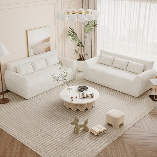 Canapé 3 Places Velours Côtelé Blanc 200 cm Vesgantti