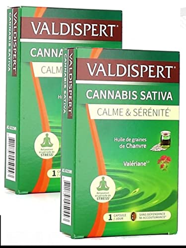 VALDISPERT Calme et Sérénité - Canabis Sativa - Huile de grianes de Chanvre Valériane - Boite de 24 capsules - Lot de 2 boites de 24 Capsules
