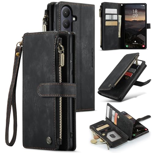 Étui portefeuille Samsung S26 5G tout-en-un avec poche zippée noire