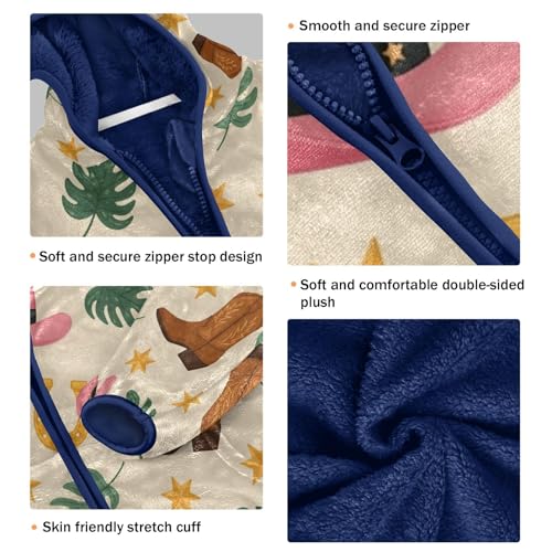 Cowboy Cowgirl Theme Pattern Toddler Fleece Jacket Girl Boys Hooded Fleece Jacket Coat Warm Outwear Zip-up 3-10T3