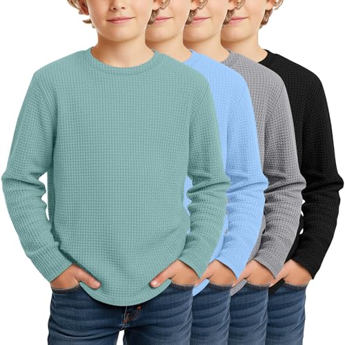 Image of 4 Pack Boys Long Sleeve Waffle Shirts