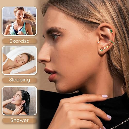 THUNARAZ 14K Gold Flat Back Earrings Hypoallergenic Stud Earrings for Women Surgical Steel Earring Studs Screw Back Cartilage Earrings Sets for Multiple Piercing Hoop Earrings for Sensitive Ears 20G3