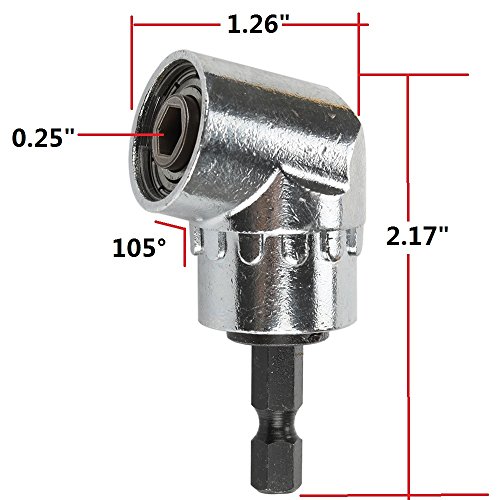 Ginode 105 Degree Right Angle Driver Angle Extension Power Screwdriver Drill Attachment + 1/4 Inch Hexagon Flexible Screwdriver Extension Soft Shaft #TOP1