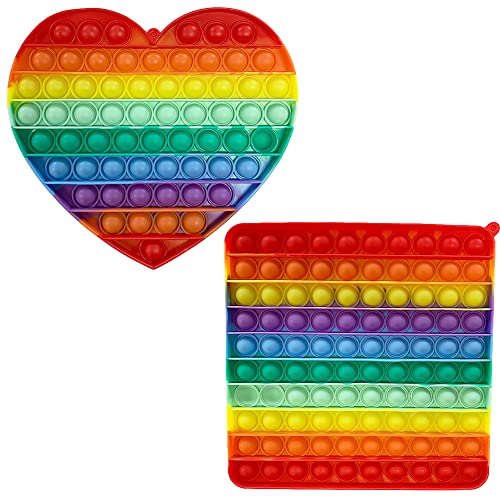 ランクチュアリー プッシュポップ ストレス発散 知育玩具 2個セット カラフル 大人 子供 おもちゃ 四角形(大) ハート(大)